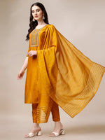 Thumbnail for Hand Embroidered Kurta With Pant And Dupatta Set, Multicolor - Hiral Fashion - Distacart
