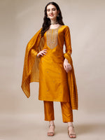 Thumbnail for Hand Embroidered Kurta With Pant And Dupatta Set, Multicolor - Hiral Fashion - Distacart