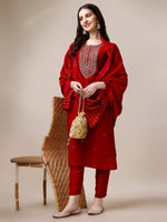 Thumbnail for Hand Embroidered Kurta With Pant And Dupatta Set, Multicolor - Hiral Fashion - Dista