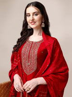 Thumbnail for Hand Embroidered Kurta With Pant And Dupatta Set, Multicolor - Hiral Fashion - Dista