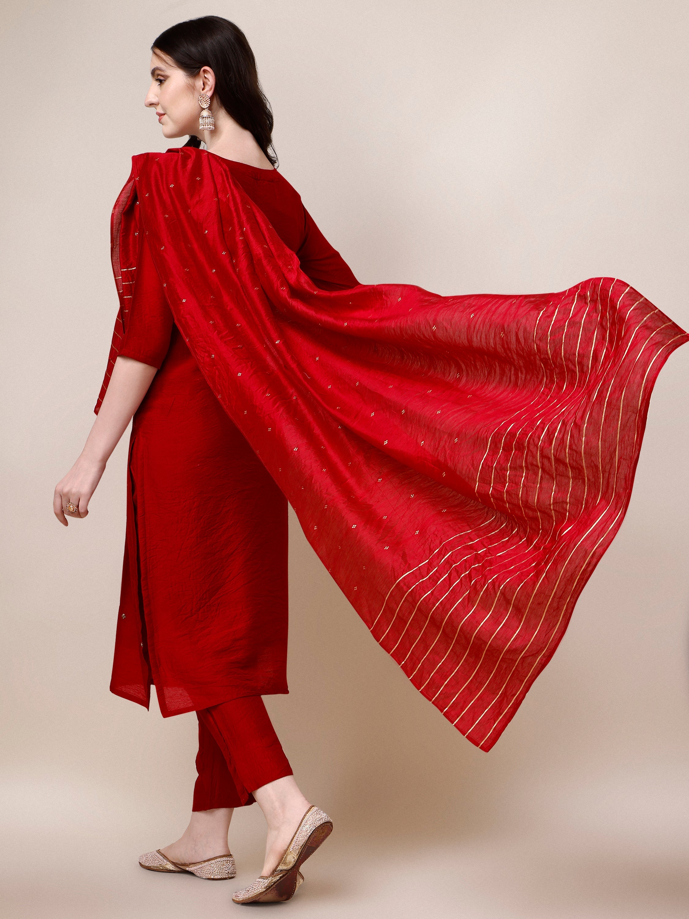 Hand Embroidered Kurta With Pant And Dupatta Set, Multicolor - Hiral Fashion - Dista