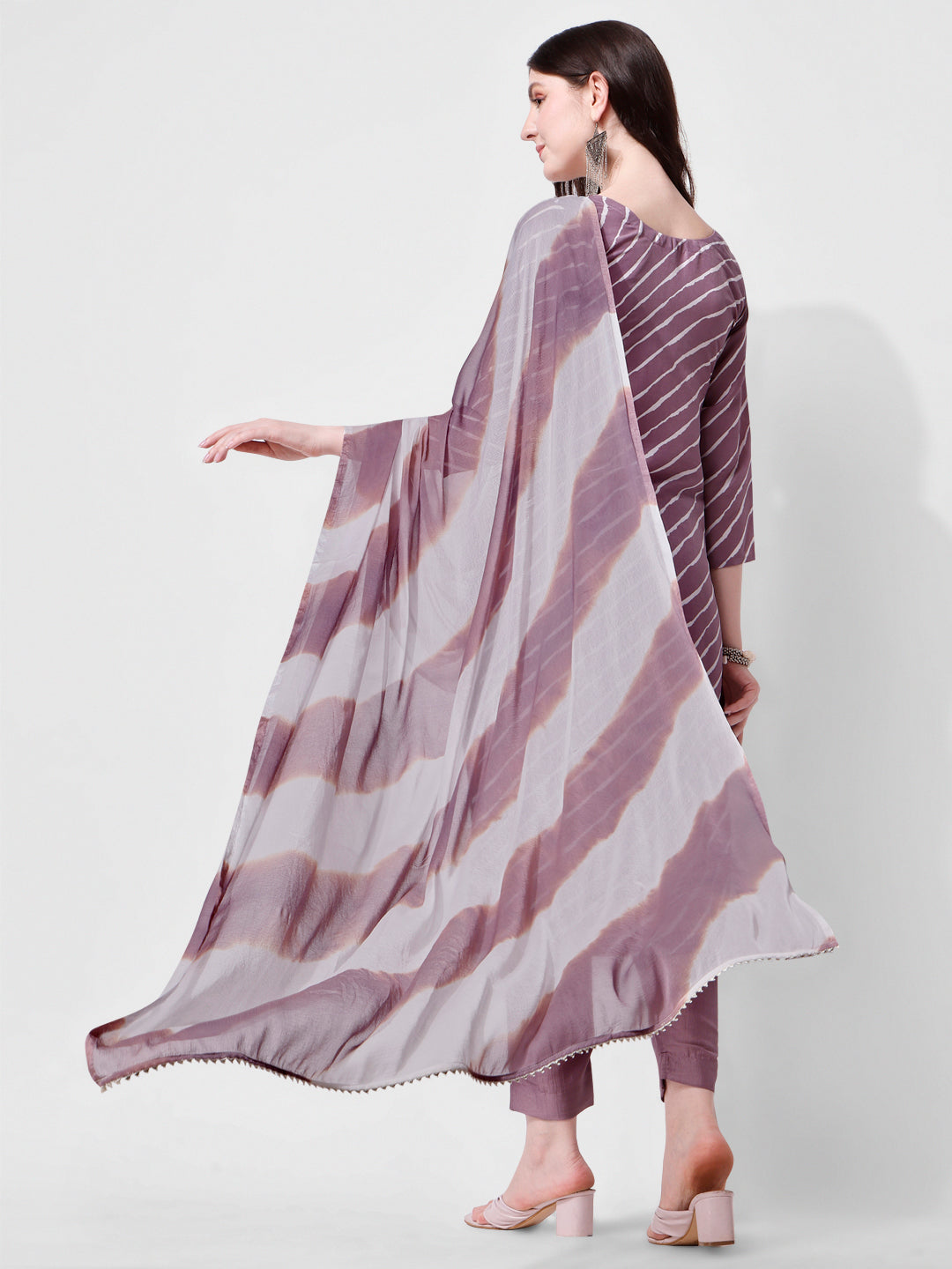 Leheriya Printed & Embroidered Kurta With Pant & Dupatta Set, Multicolor - Hiral Fashion - Dista