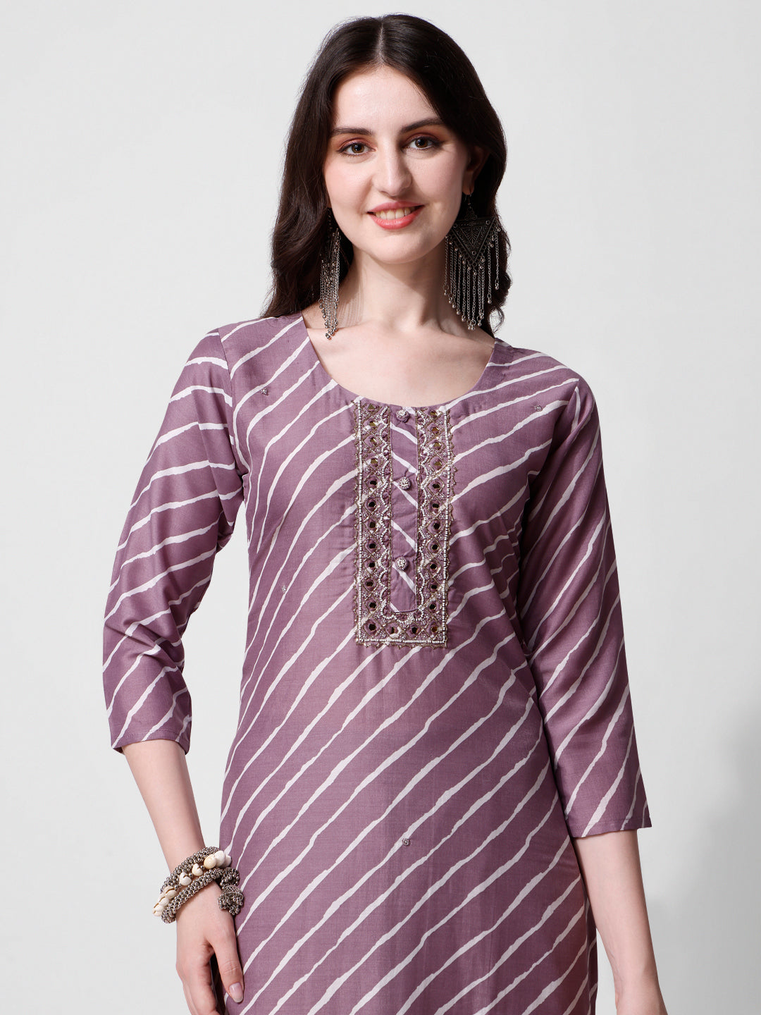 Leheriya Printed & Embroidered Kurta With Pant & Dupatta Set, Multicolor - Hiral Fashion - Dista