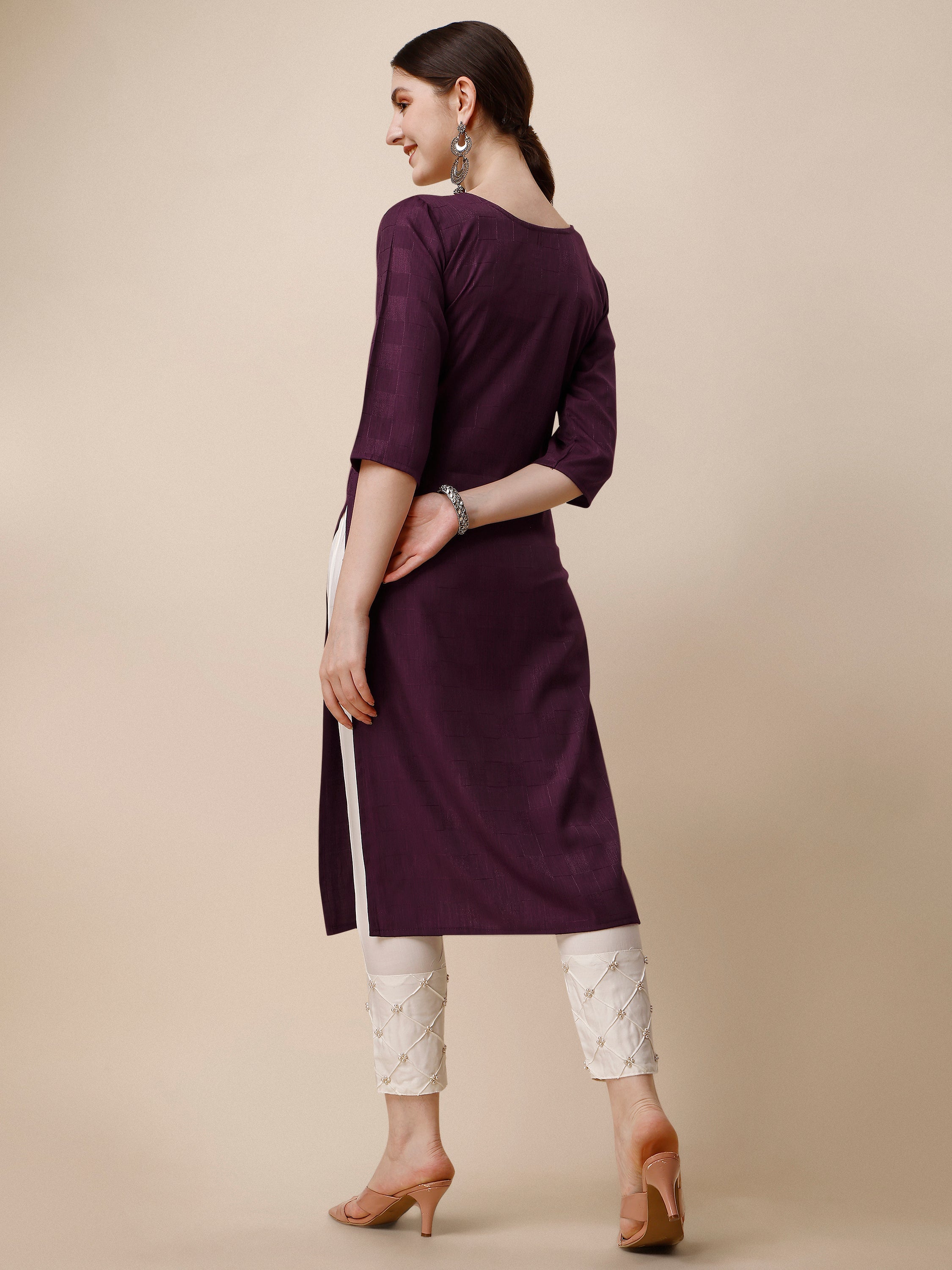 Wine Embroidered Kurta, Multicolor - Hiral Fashion - Dista