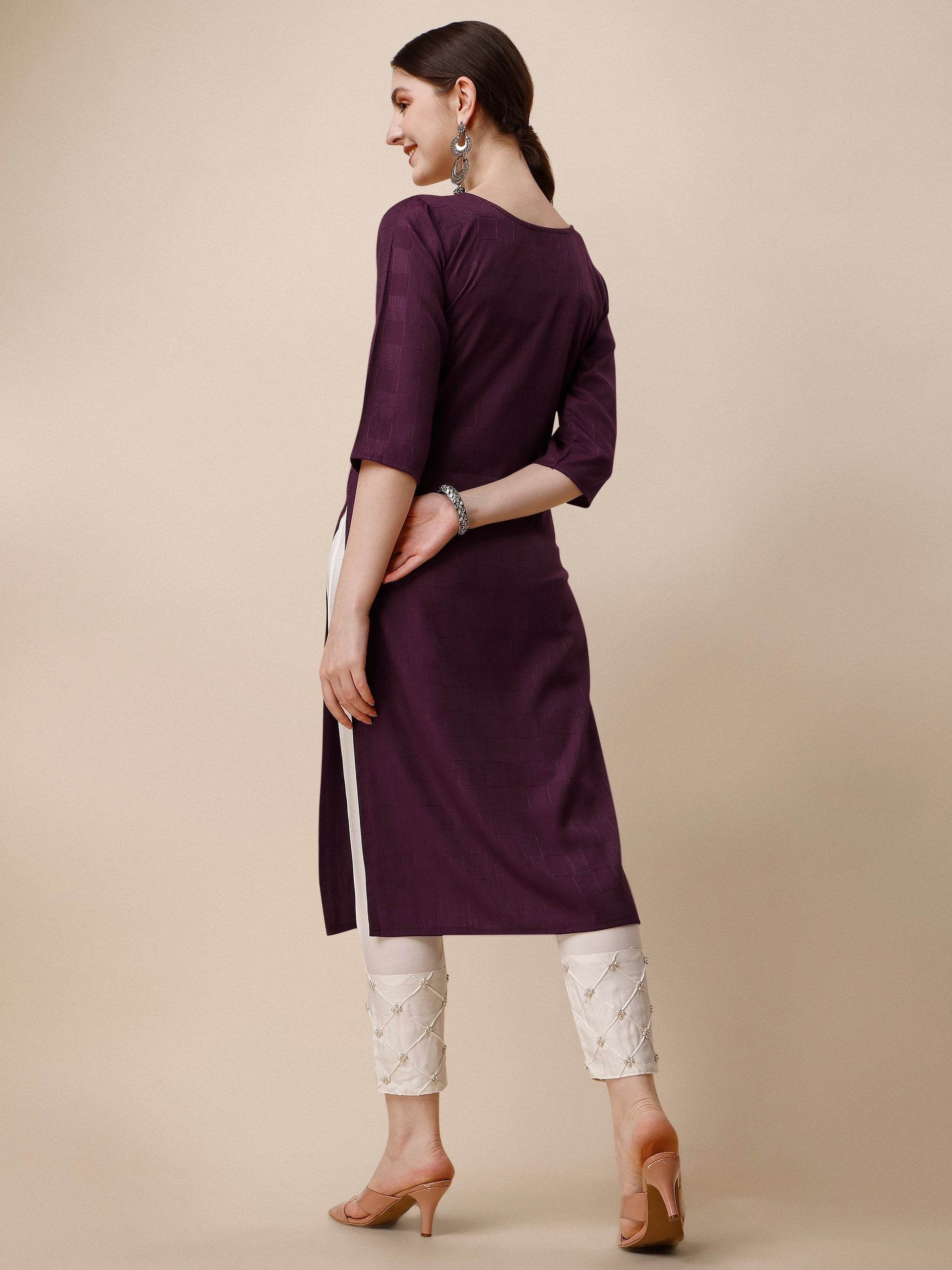 Wine Embroidered Kurta, Multicolor - Hiral Fashion - Dista