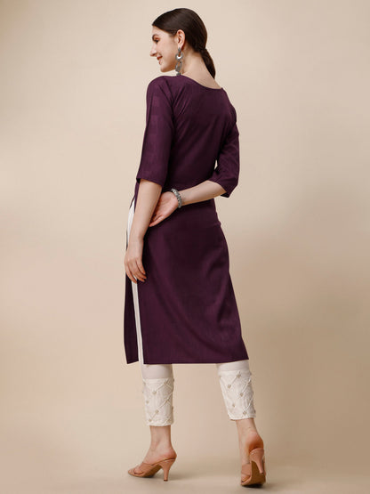 Wine Embroidered Kurta, Multicolor - Hiral Fashion - Dista