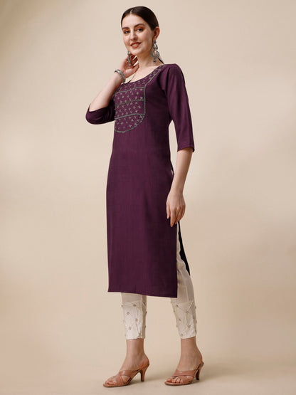 Wine Embroidered Kurta, Multicolor - Hiral Fashion - Dista