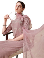 Thumbnail for Embroidered Kurta With Moti Embellished Pant And Dupatta Set, Multicolor - Hiral Fashion - Dista