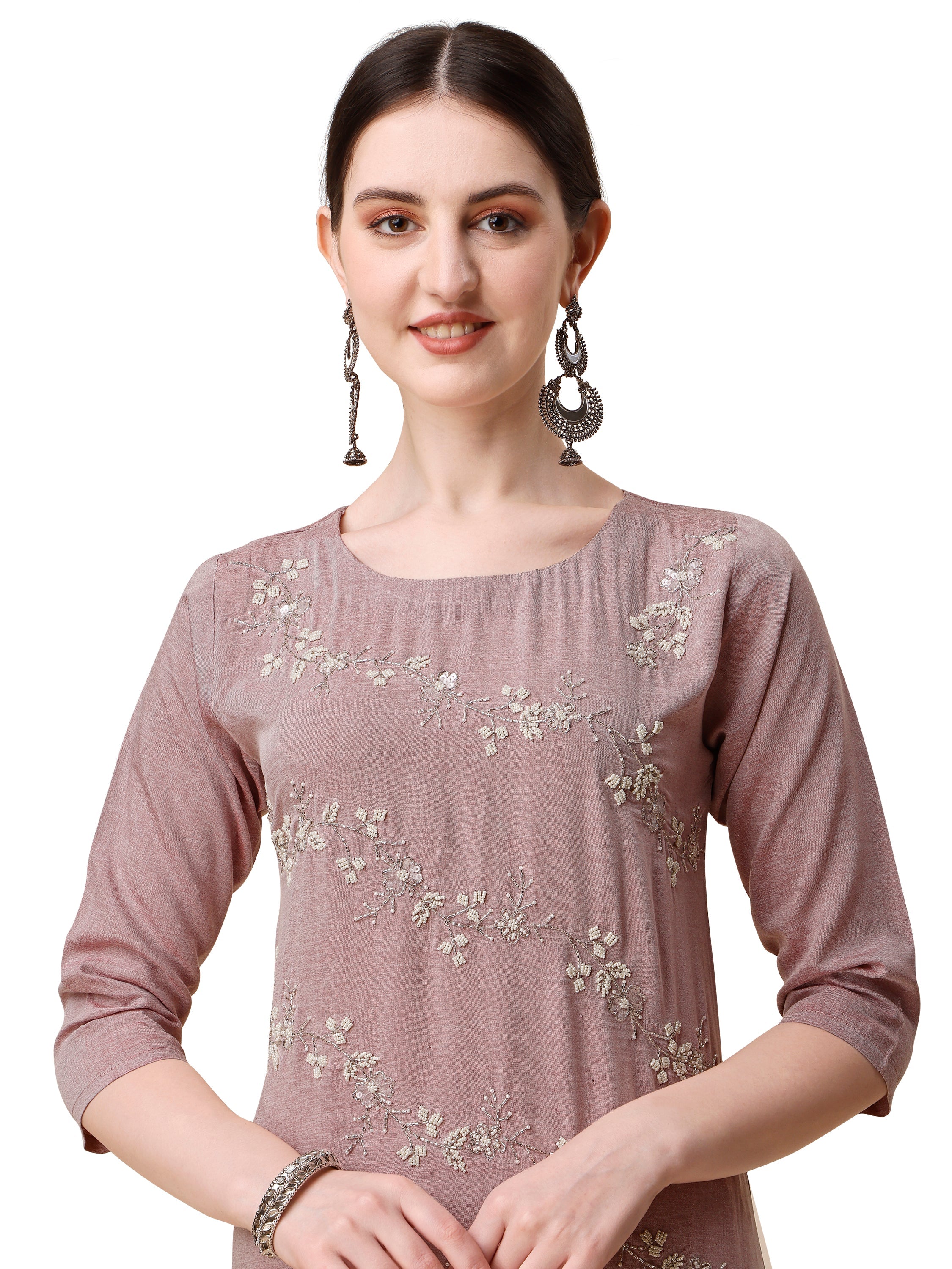 Embroidered Kurta With Moti Embellished Pant And Dupatta Set, Multicolor - Hiral Fashion - Dista