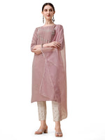 Thumbnail for Embroidered Kurta With Moti Embellished Pant And Dupatta Set, Multicolor - Hiral Fashion - Dista