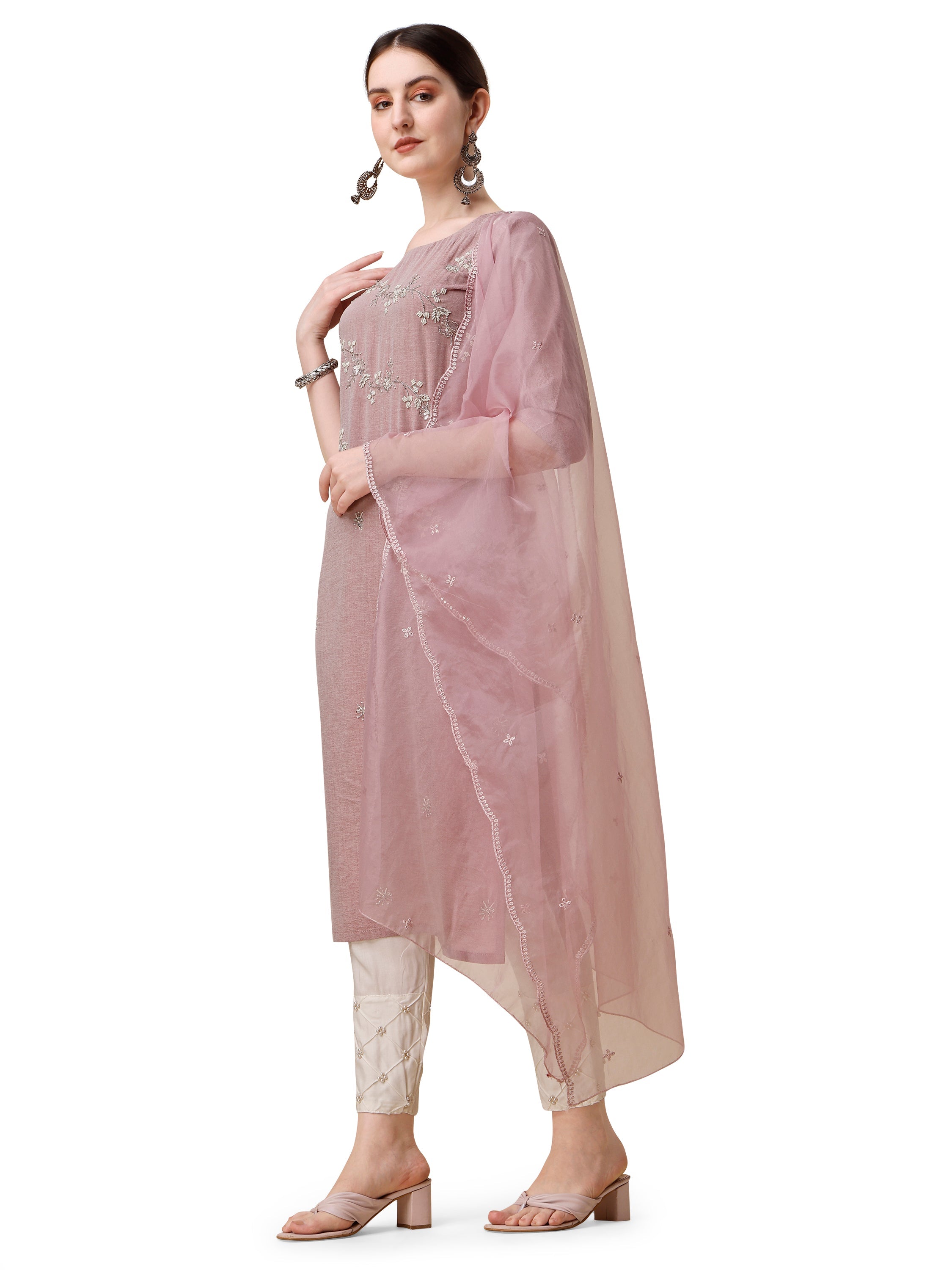 Embroidered Kurta With Moti Embellished Pant And Dupatta Set, Multicolor - Hiral Fashion - Dista