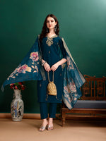 Thumbnail for Hand Embroidered Kurta With Pant & Organza Printed Dupatta, Multicolor - Hiral Fashion - Dista