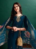 Thumbnail for Hand Embroidered Kurta With Pant & Organza Printed Dupatta, Multicolor - Hiral Fashion - Dista