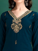 Thumbnail for Hand Embroidered Kurta With Pant & Organza Printed Dupatta, Multicolor - Hiral Fashion - Dista