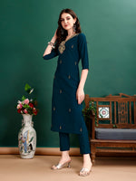 Thumbnail for Hand Embroidered Kurta With Pant & Organza Printed Dupatta, Multicolor - Hiral Fashion - Dista