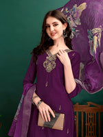 Thumbnail for Hand Embroidered Kurta With Pant & Organza Printed Dupatta Premium, Multicolor - Hiral Fashion - Dista