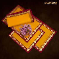 Thumbnail for Damaroo Combo Pack of 4 | Classic Nylon Pooja Aasan & Mat | Red Gotapatti Border - Mango Yellow - Distacart