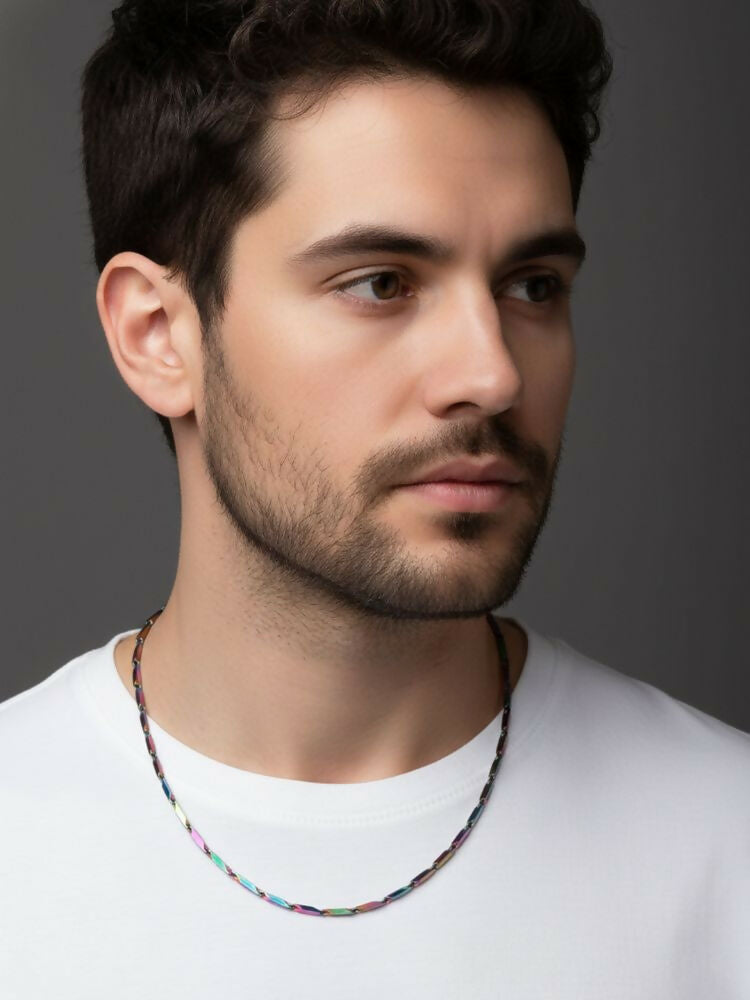 NVR Men's Handcrafted Multicolour Rhodium Plated Chain - Distacart