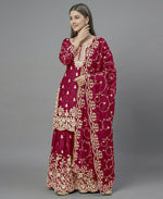 Thumbnail for Teeya Creation Womens New Trendy Pure Gmy Silk With Heavy Embroidery Sequence Work Red Kurta Set - Dista
