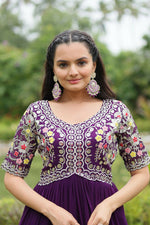 Thumbnail for Preksha Creation Indian Purple Women Faux Blooming Gown with Embroidery Zari Sequins-work - Distacart