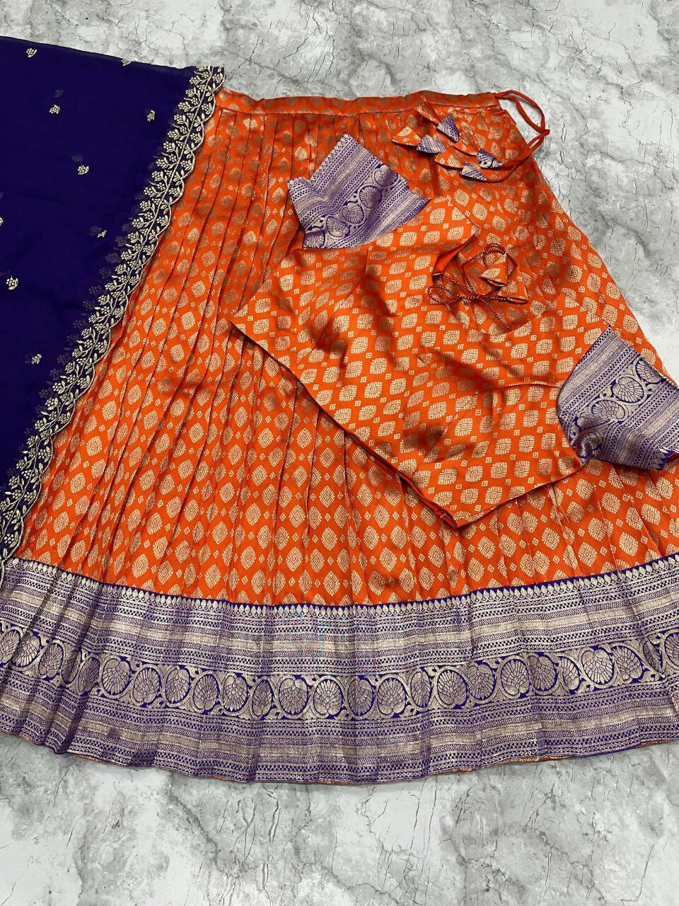 Teeya Creation New Womens Latest Embroidered Designer Lehenga Choli Set - Orange - Dista