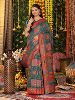 Thumbnail for Astita Linen Cotton Rama Green Saree