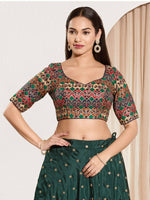 Thumbnail for Joban Fashion Navy Blue Brocade Padded Blouse With Sweetheart Neck Elbow Sleeves - Distacart