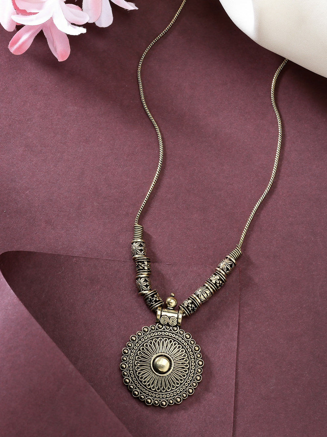 NVR Women's Gold-Plated Circular Shape Pendant with Chain - Distacart