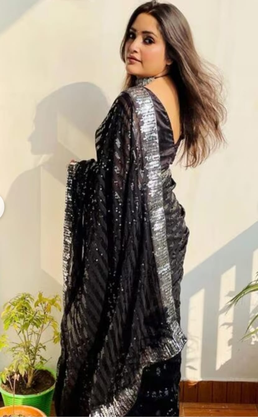 Vamika Embroidery Black Georgette Bollywood Saree - Distacart