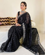 Thumbnail for Vamika Embroidery Black Georgette Bollywood Saree - Distacart