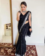 Thumbnail for Vamika Embroidery Black Georgette Bollywood Saree - Distacart