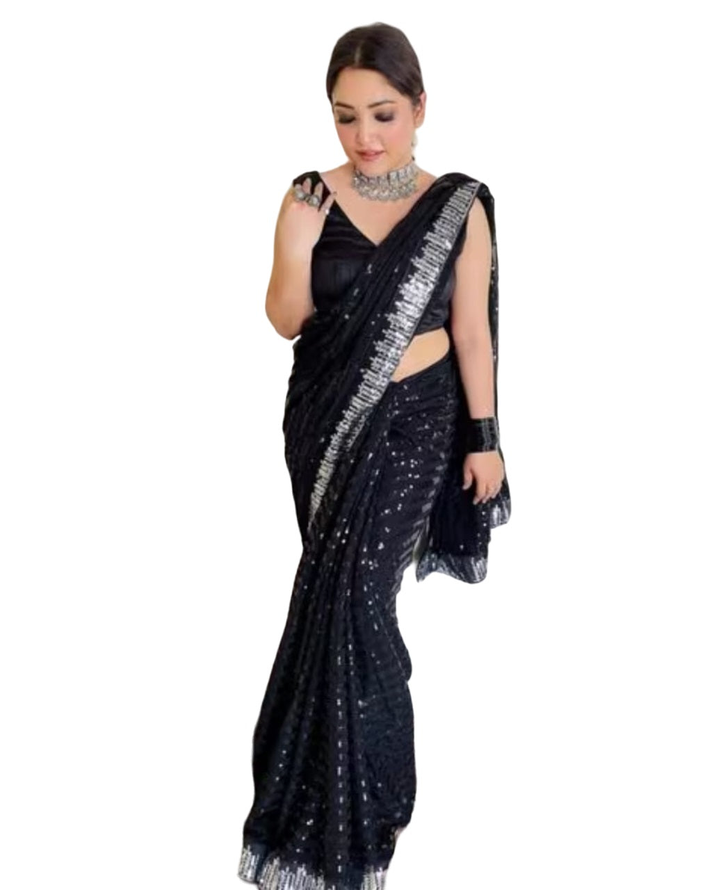 Vamika Embroidery Black Georgette Bollywood Saree - Distacart