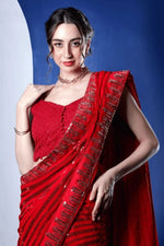 Thumbnail for Vamika Embroidery Red Georgette Bollywood Saree - Distacart