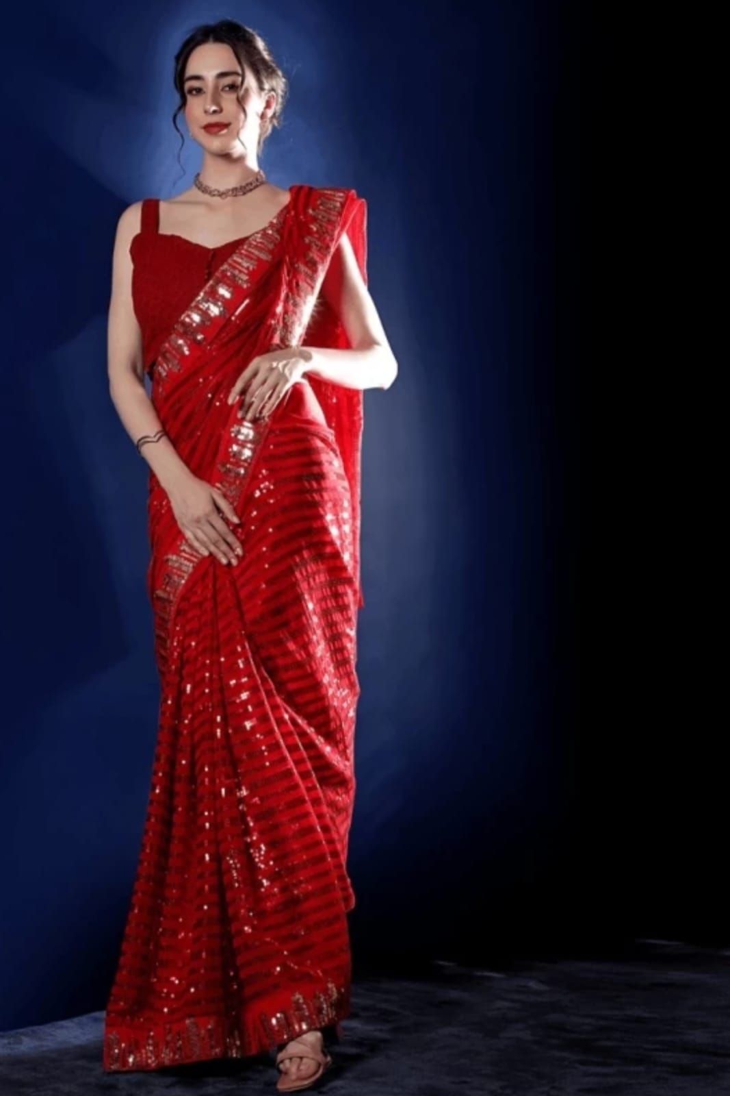 Vamika Embroidery Red Georgette Bollywood Saree - Distacart