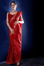 Thumbnail for Vamika Embroidery Red Georgette Bollywood Saree - Distacart