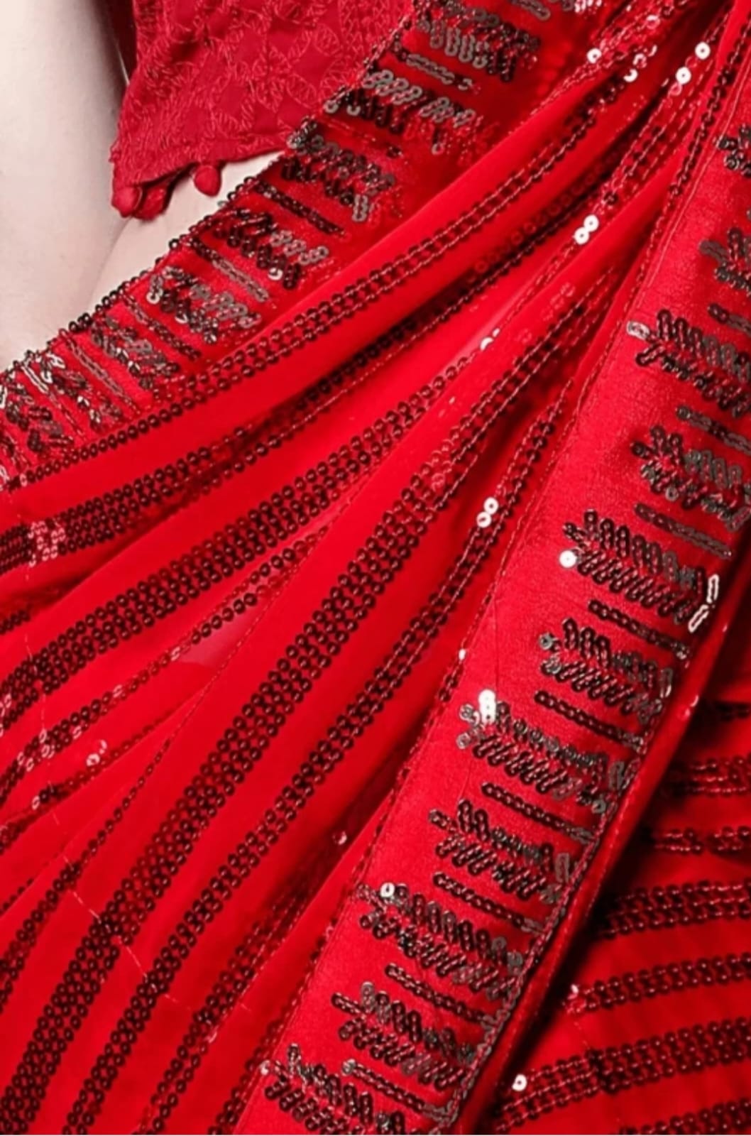 Vamika Embroidery Red Georgette Bollywood Saree - Distacart