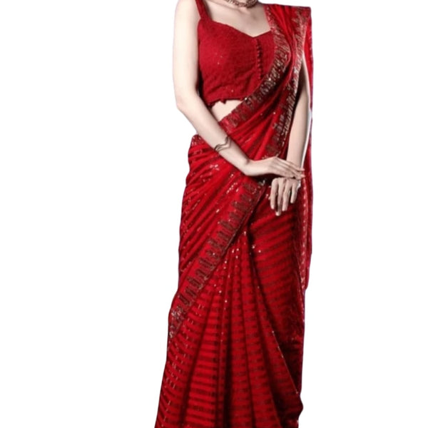 Vamika Embroidery Red Georgette Bollywood Saree - Distacart