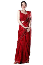 Thumbnail for Vamika Embroidery Red Georgette Bollywood Saree - Distacart