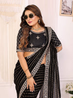 Thumbnail for Vedant Vastram Georgette Embroidered & Sequin work Bollywood Fancy Saree - Black - Dista