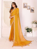Thumbnail for Vedant Vastram Georgette Embroidered & Sequin work Bollywood Fancy Saree - Mustard - Dista