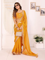 Thumbnail for Vedant Vastram Georgette Embroidered & Sequin work Bollywood Fancy Saree - Mustard - Dista