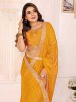 Thumbnail for Vedant Vastram Georgette Embroidered & Sequin work Bollywood Fancy Saree - Mustard - Dista