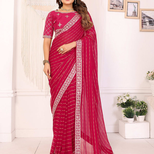 Vedant Vastram Georgette Embroidered & Sequin work Bollywood Fancy Saree - Pink - Dista