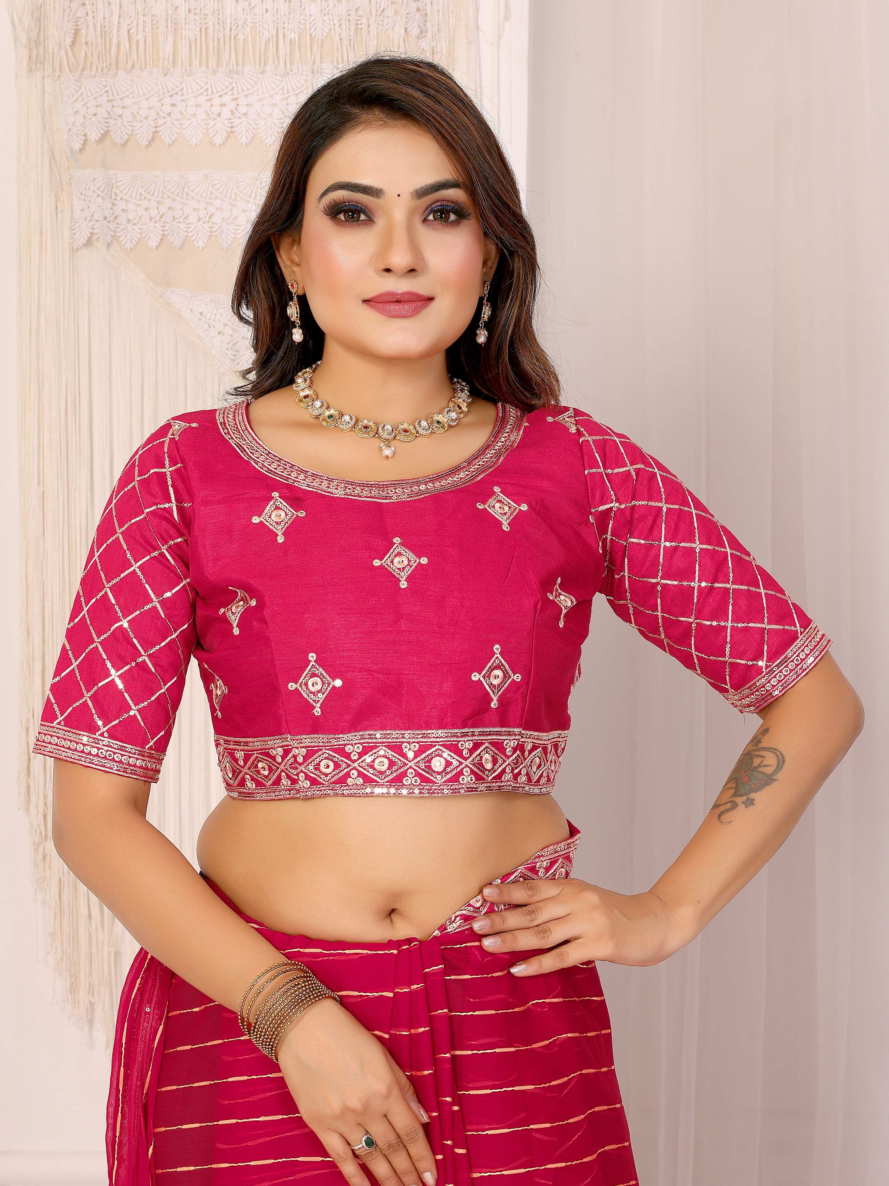 Vedant Vastram Georgette Embroidered & Sequin work Bollywood Fancy Saree - Pink - Dista