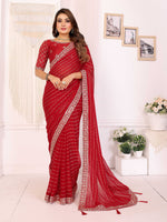Thumbnail for Vedant Vastram Georgette Embroidered & Sequin work Bollywood Fancy Saree - Red - Dista