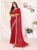 Thumbnail for Vedant Vastram Georgette Embroidered & Sequin work Bollywood Fancy Saree - Red - Dista