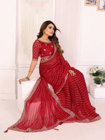 Thumbnail for Vedant Vastram Georgette Embroidered & Sequin work Bollywood Fancy Saree - Red - Dista