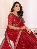 Thumbnail for Vedant Vastram Georgette Embroidered & Sequin work Bollywood Fancy Saree - Red - Dista