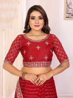 Thumbnail for Vedant Vastram Georgette Embroidered & Sequin work Bollywood Fancy Saree - Red - Dista
