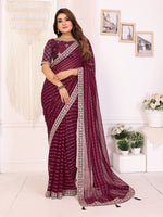 Thumbnail for Vedant Vastram Georgette Embroidered & Sequin work Bollywood Fancy Saree - Wine - Dista
